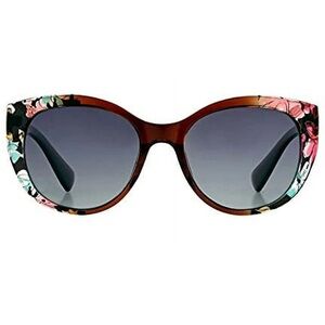 Foster Grant Aisha Flowered Cat Eye Polarized Sunglasses Black Soft Travel Case